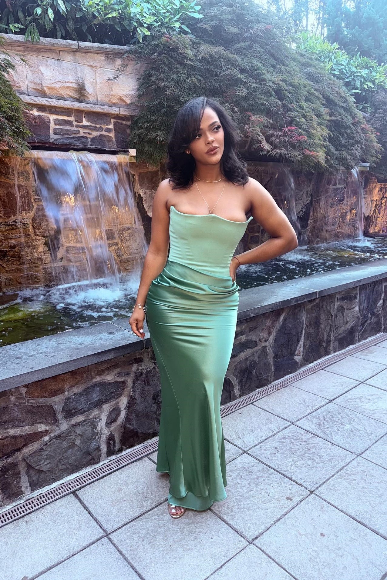Cyan Strapless Side Slit Long Dress
