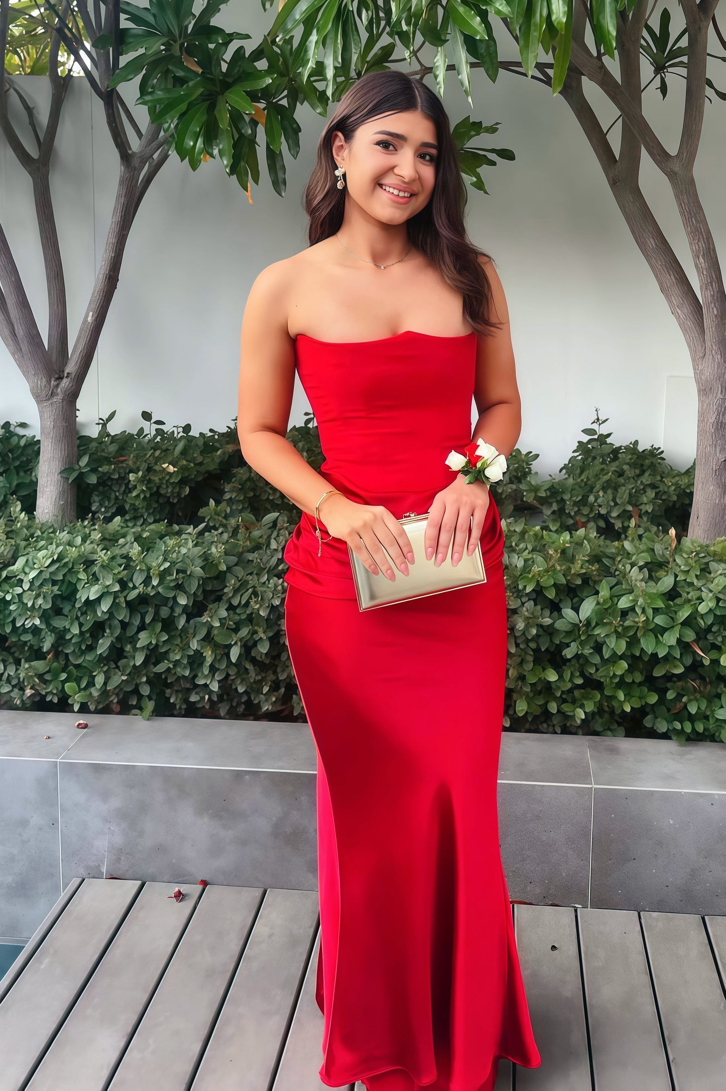 Cyan Strapless Side Slit Long Dress