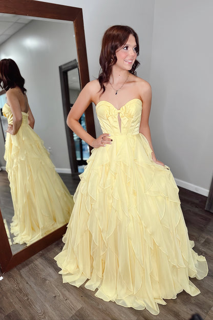 Light Yellow Sweetheart Long A-line Dress