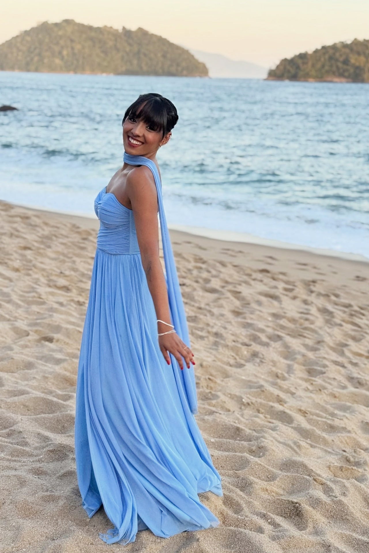 Sweetheart Off-Shoulder Sleeveless Pleated Chiffon High Slit A-Line Prom Dress