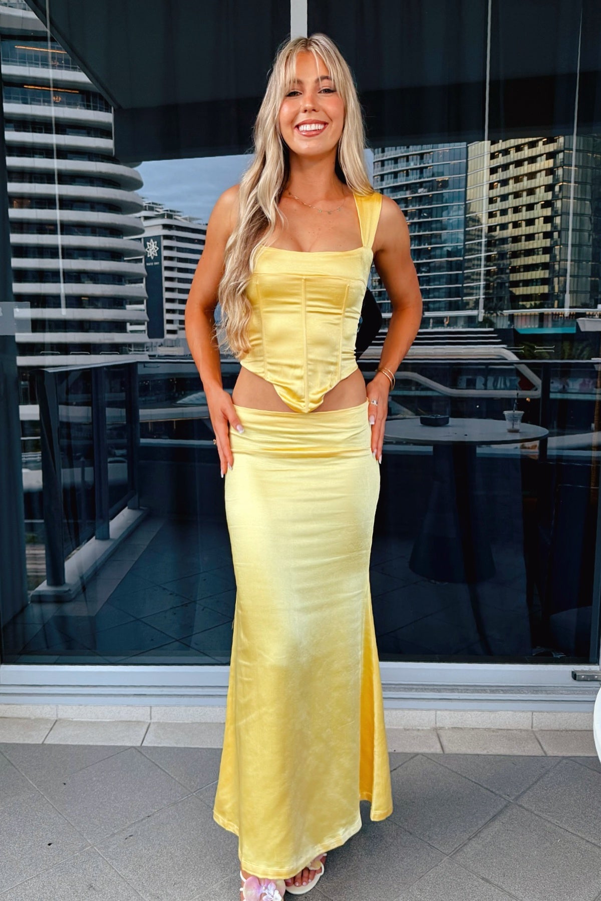 Two-piece Yellow Satin Corset Mermaid Dress