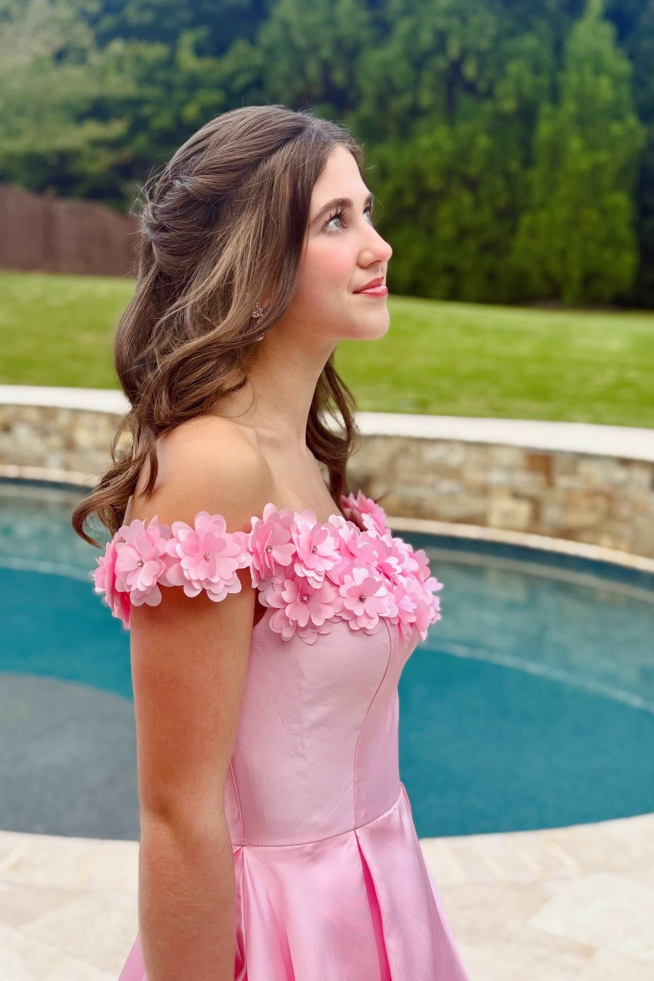 Bateau-Neck Off-Shoulder A-Line Prom Dress Floral Embellished Party Gowns