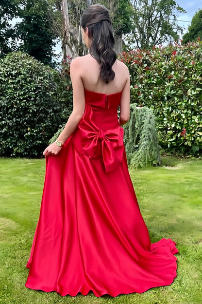 Red Strapless Bow A-line Ball Gown
