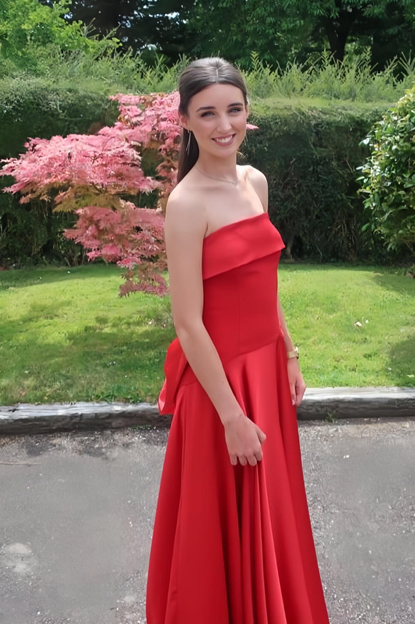 Red Strapless Bow A-line Ball Gown