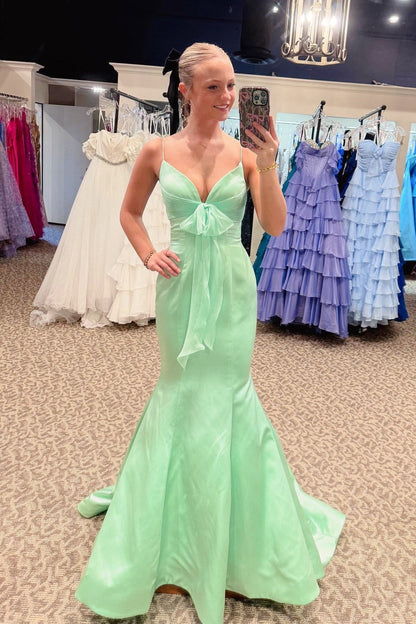 Tulle Bow V-neck Mermaid Long Dress