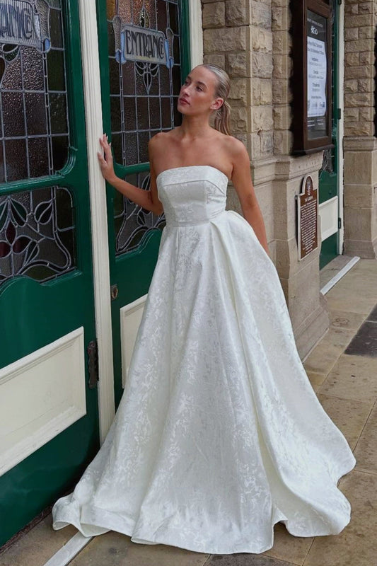 Burgundy Strapless Jacquard A-Line Dress