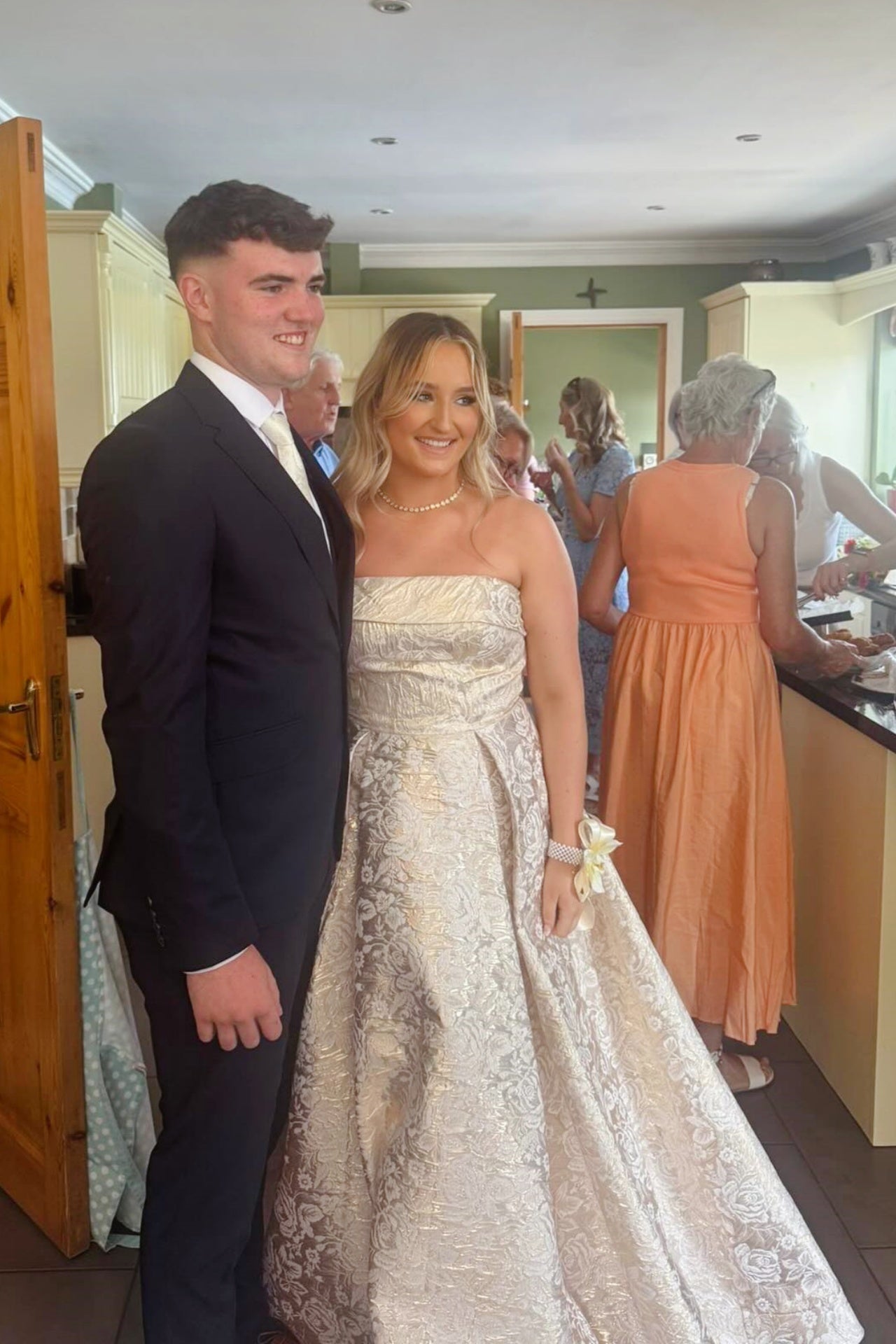 Burgundy Strapless Jacquard A-Line Dress