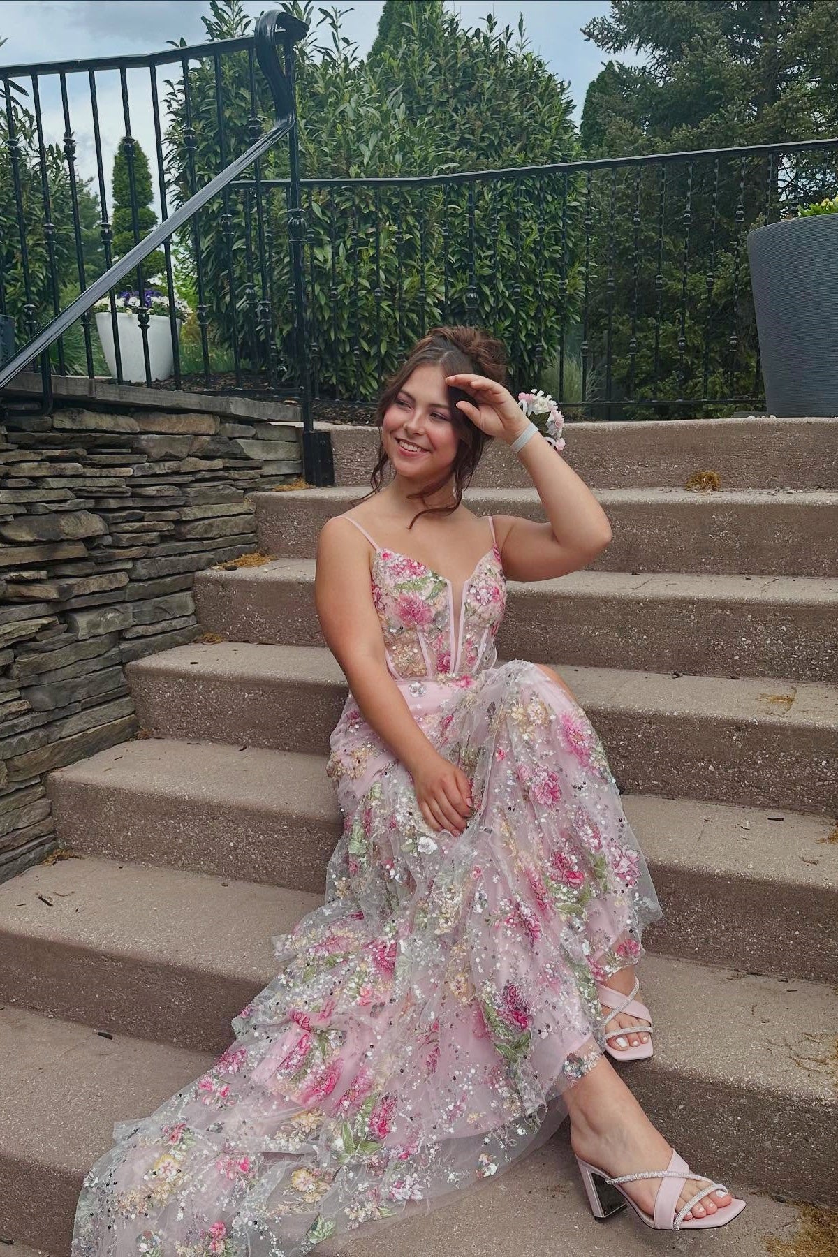 Sweetheart Spaghetti Straps Sequined Applique Tulle Mermaid Prom Dress