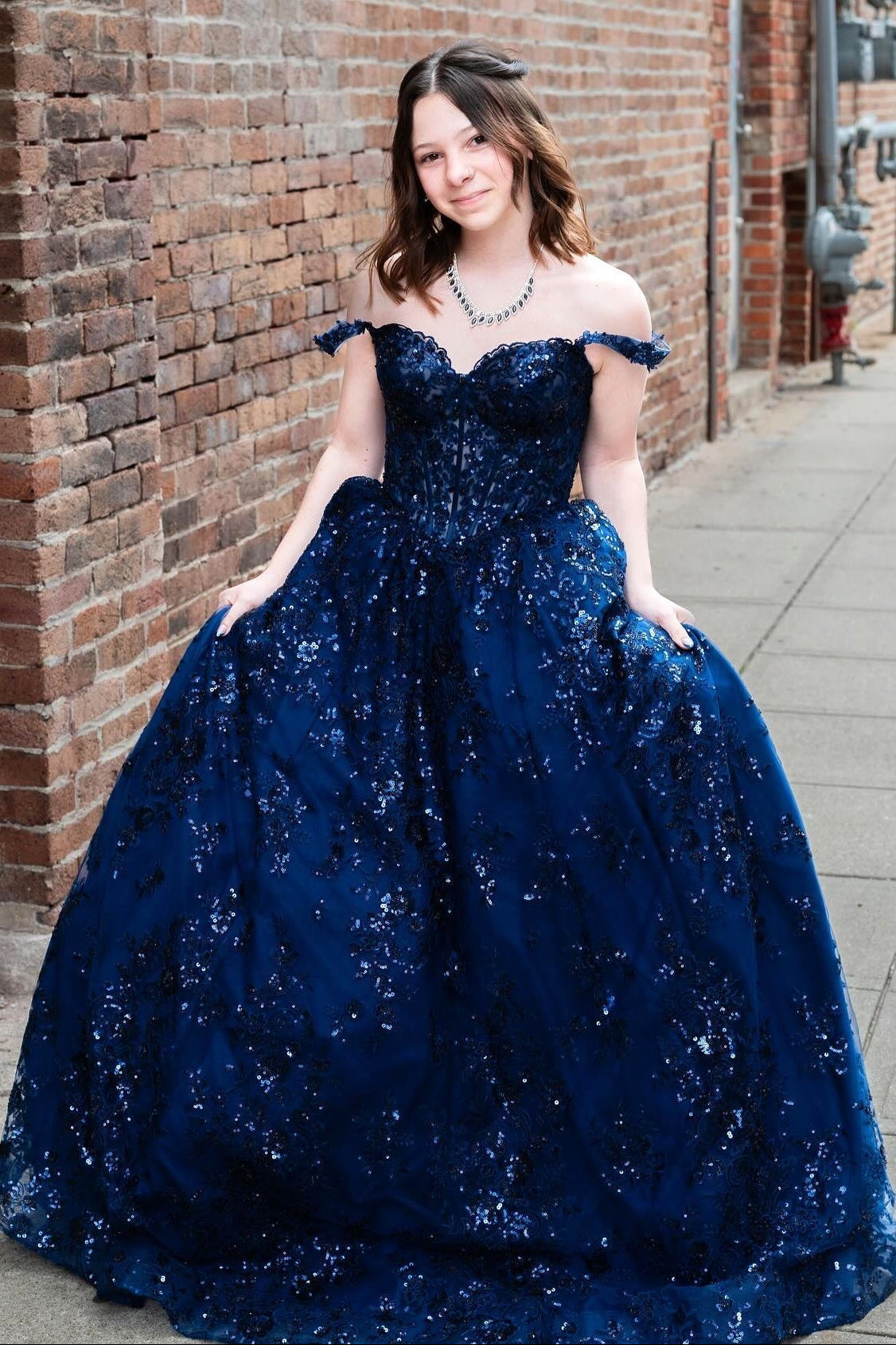 Off-Shoulder Sweetheart Sleeveless Fully Sequined Applique Tulle A-Line Prom Dress