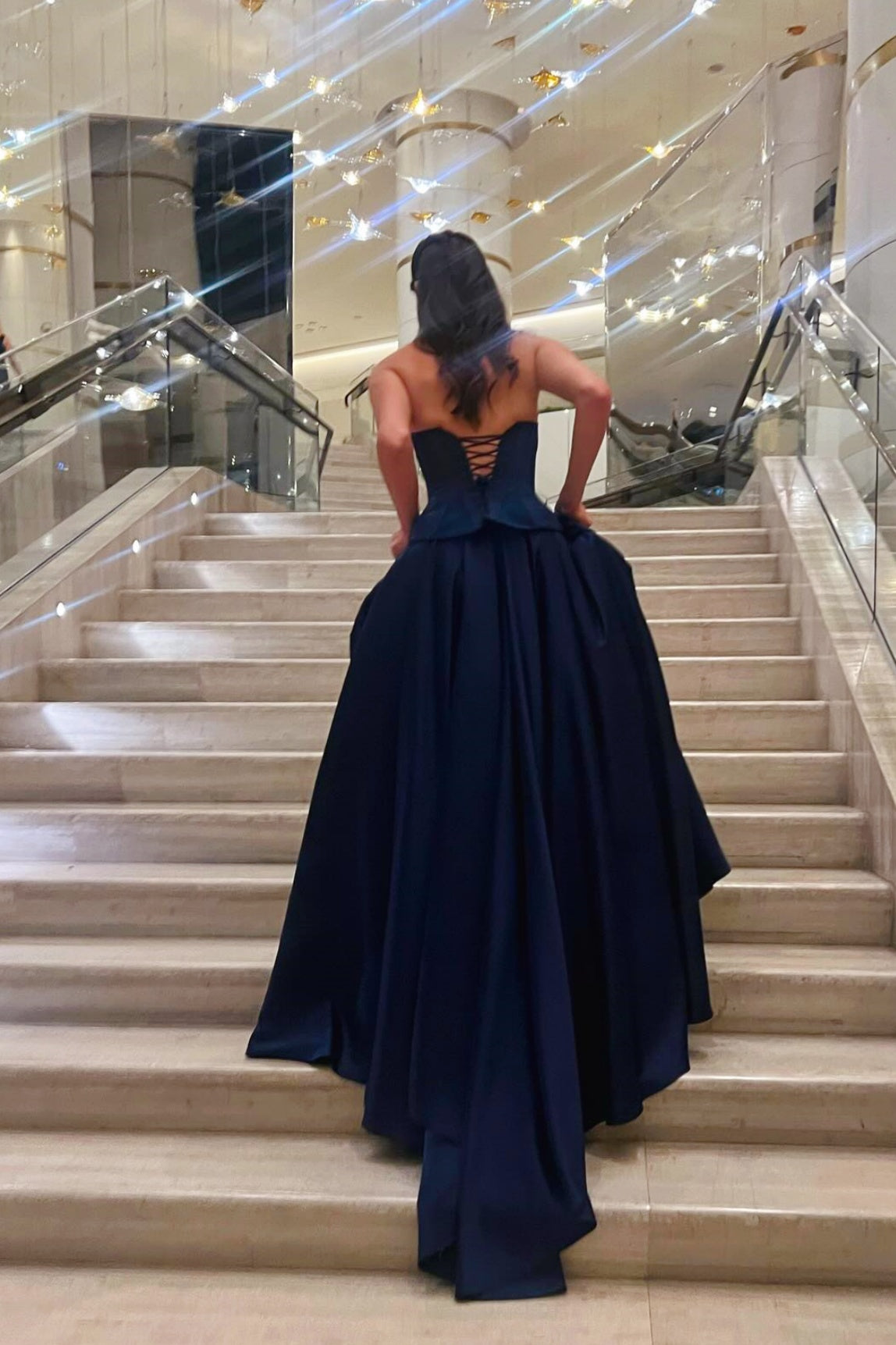 Navy Blue Sweetheart Satin A-Line Prom Dress