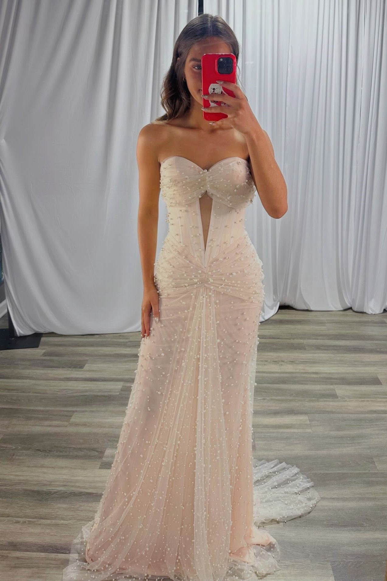 Pearls Sweetheart Cut-Out Mermaid Gown