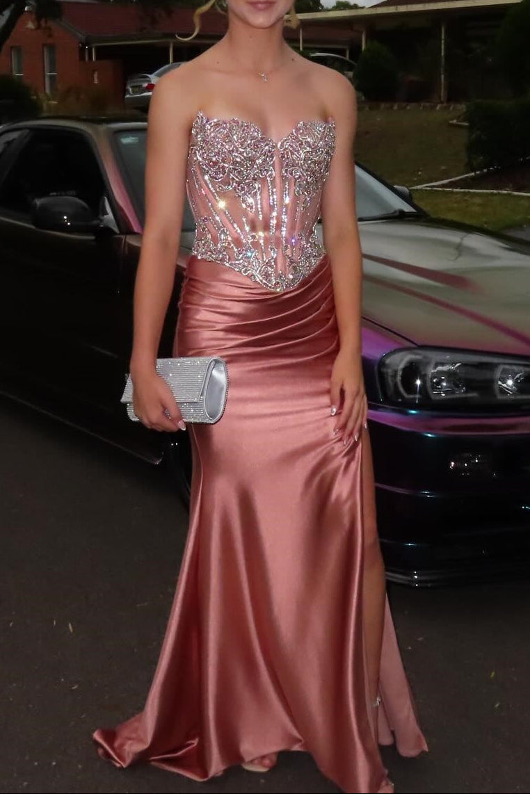 Rose Brown Beaded Sweetheart Mermaid Gown