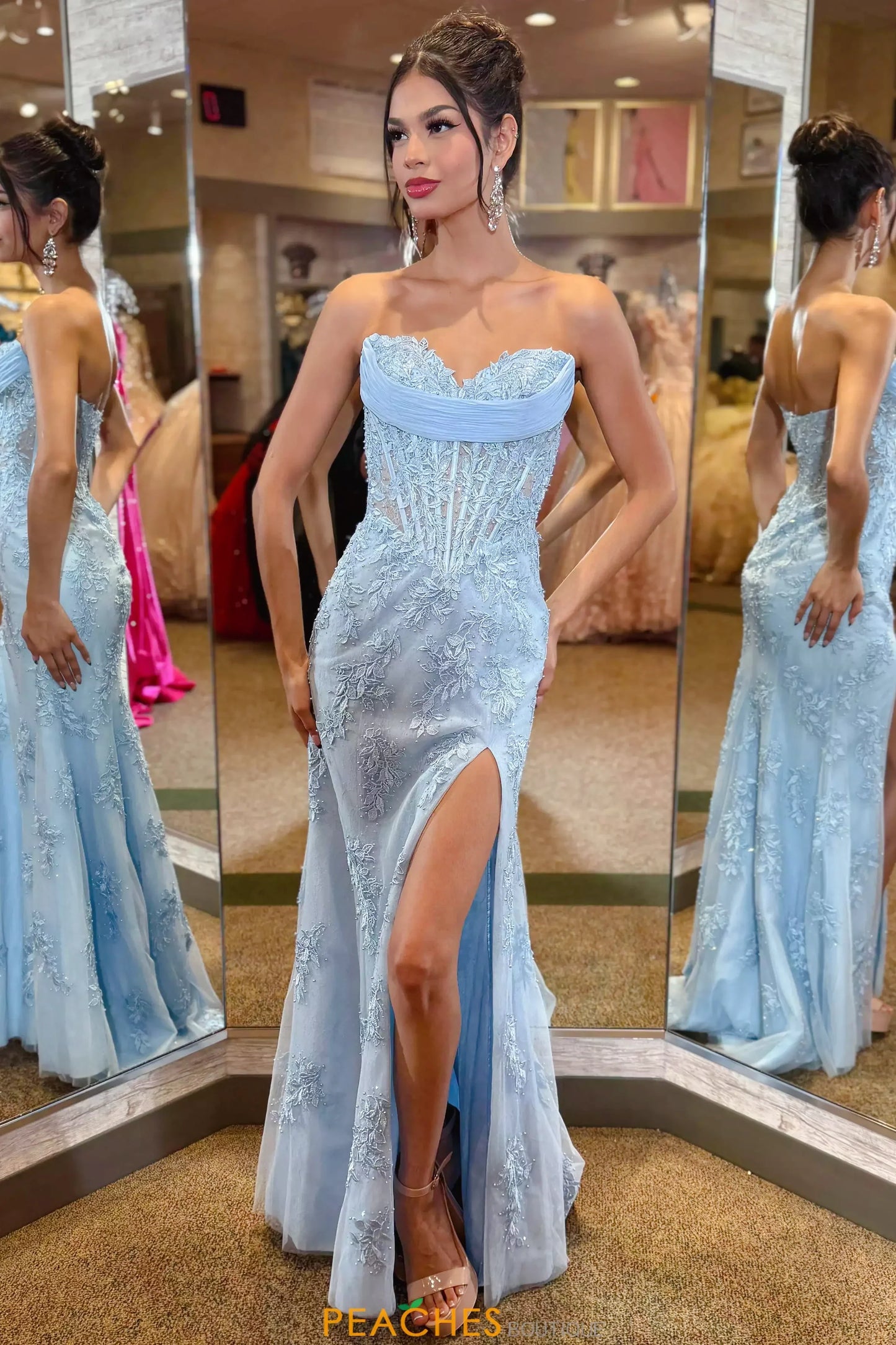 Light Blue Sweetheart Slit Mermaid Gown