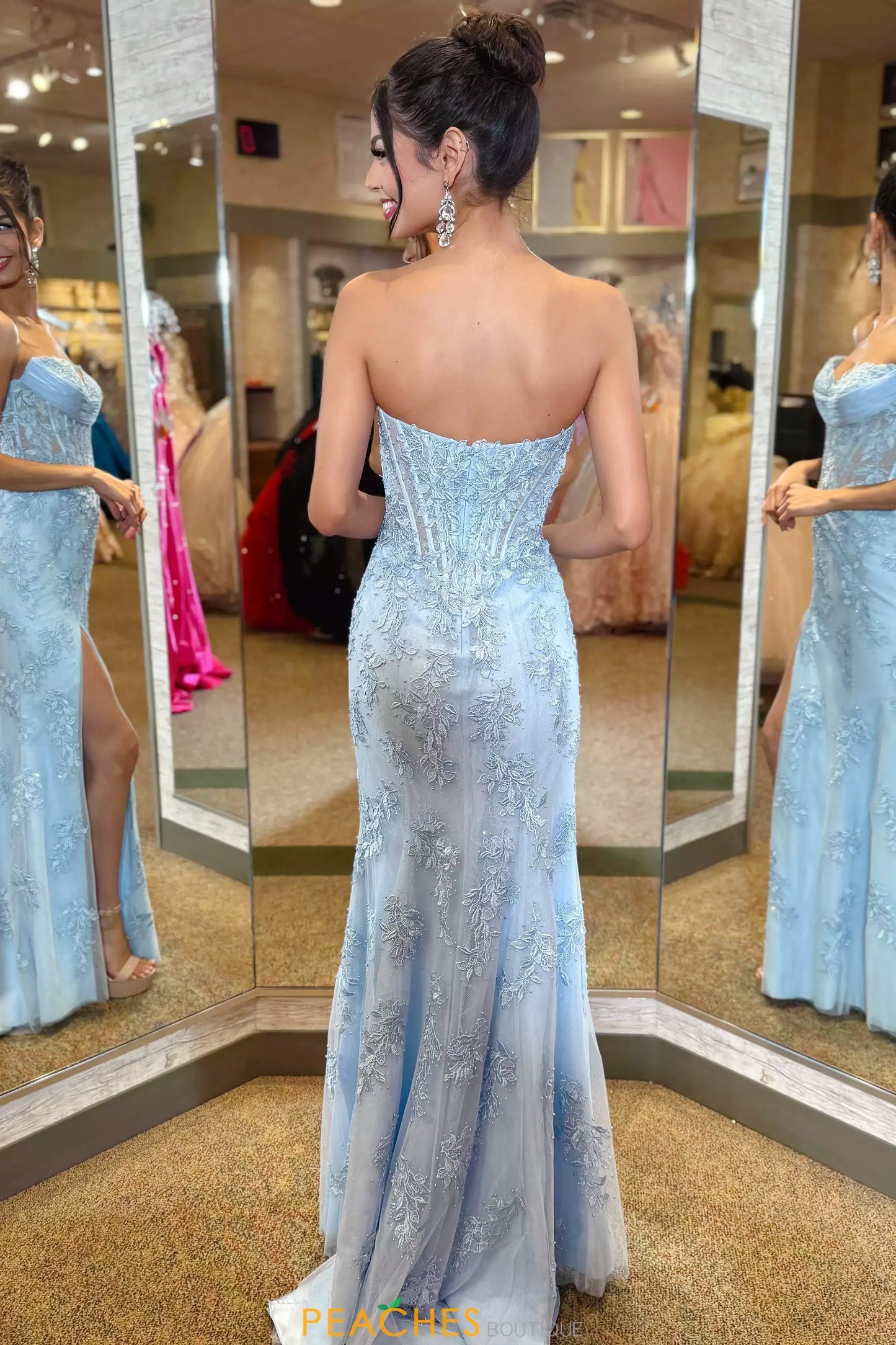 Light Blue Sweetheart Slit Mermaid Gown