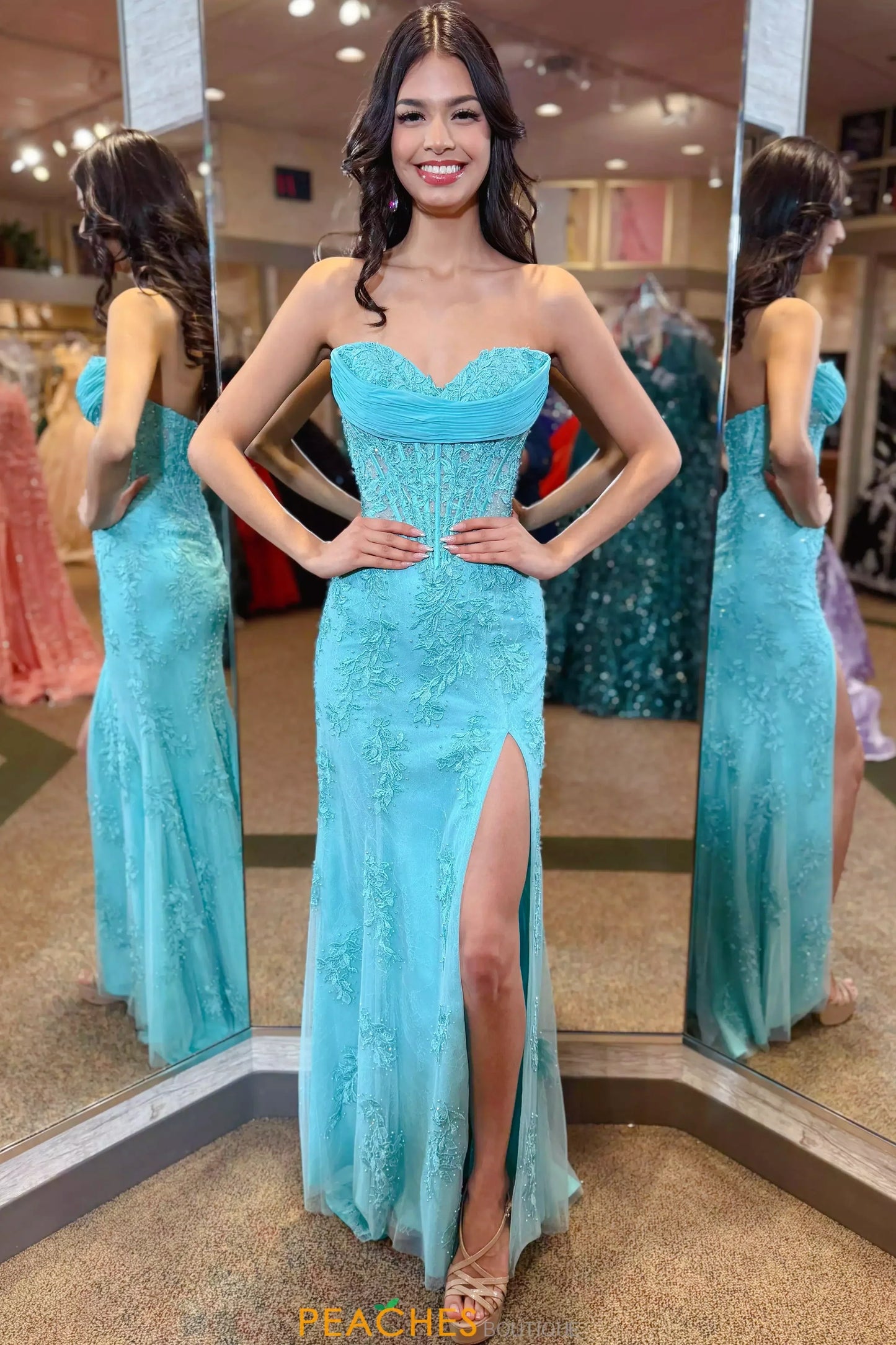 Light Blue Sweetheart Slit Mermaid Gown