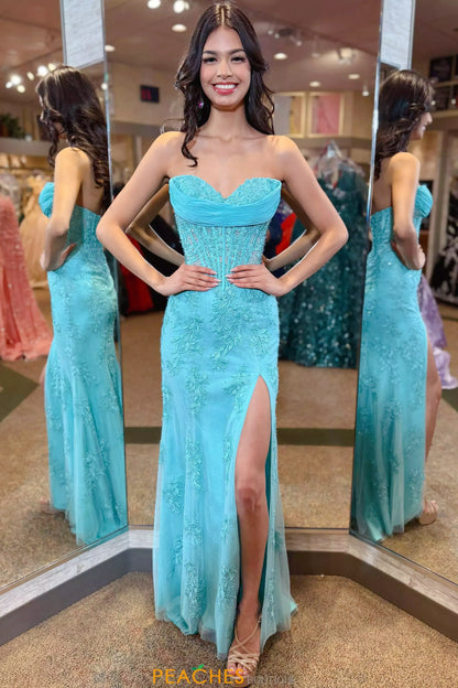 Light Blue Sweetheart Slit Mermaid Gown