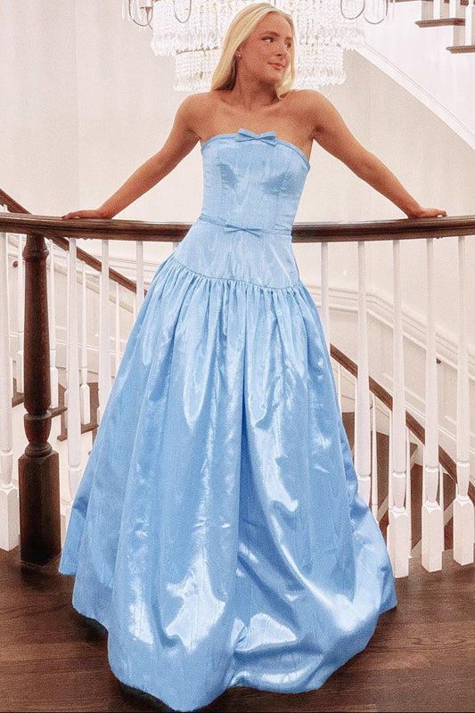 Tube Top Off-Shoulder Sleeveless Satin Pleated A-Line Prom Dress