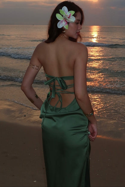 Off-Shoulder Sleeveless Satin Floor-Length Simple Mermaid Prom Dress