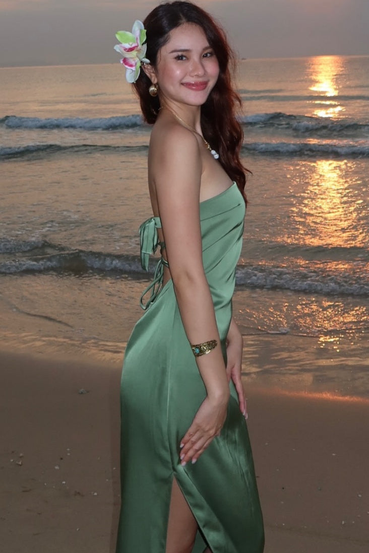 Off-Shoulder Sleeveless Satin Floor-Length Simple Mermaid Prom Dress