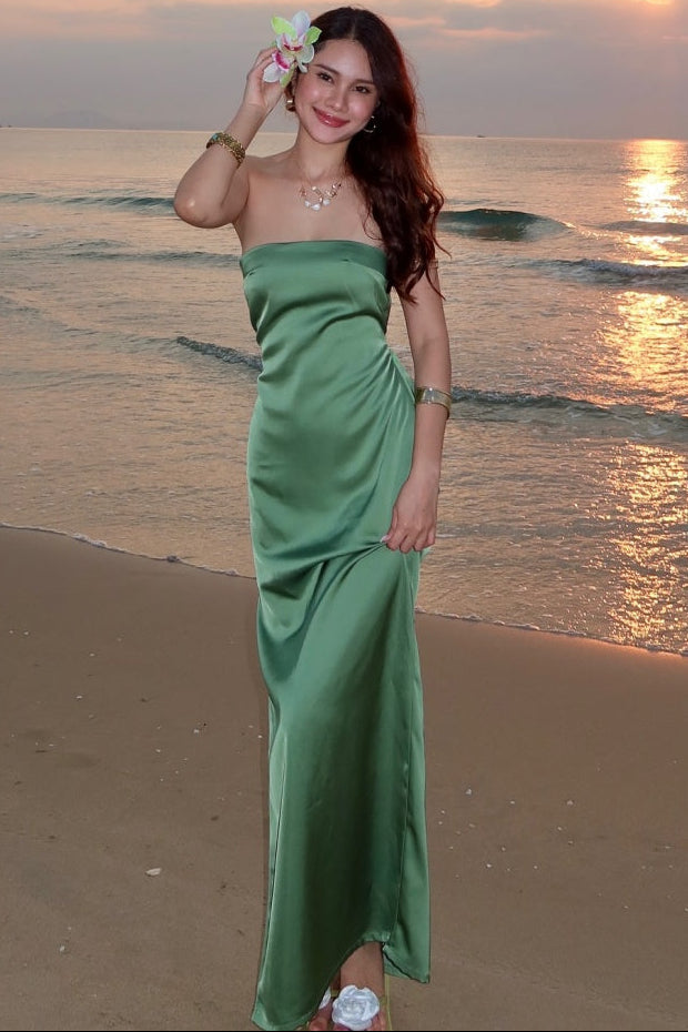 Off-Shoulder Sleeveless Satin Floor-Length Simple Mermaid Prom Dress