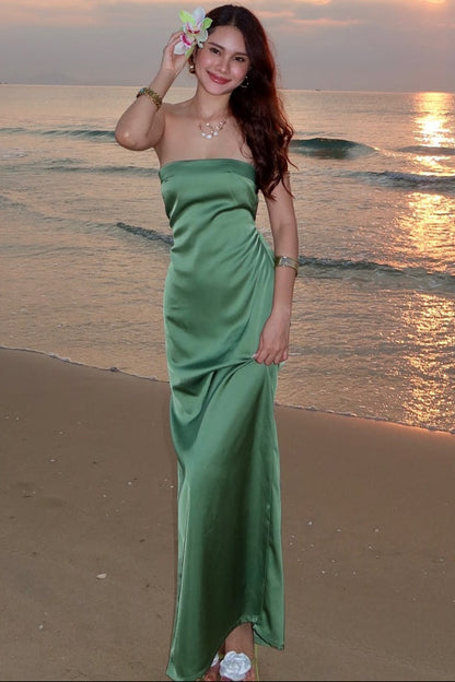 Off-Shoulder Sleeveless Satin Floor-Length Simple Mermaid Prom Dress