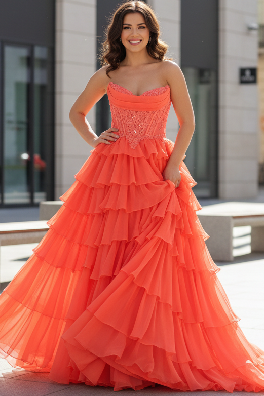 Sweetheart Sleeveless Beaded Applique Chiffon A-Line Prom Dress