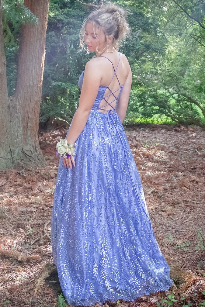 Spaghetti Straps Sweetheart Fully Sequined Beaded Tulle A-Line Prom Dress