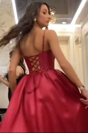 Sweetheart Spaghetti Straps Beaded Floor-length A-Line Prom Dress