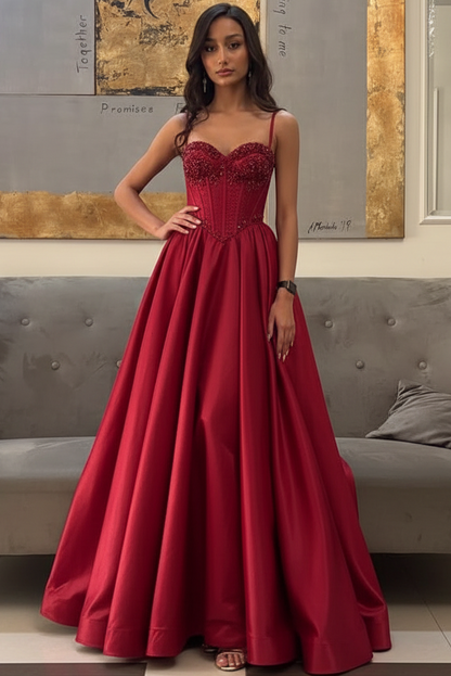 Sweetheart Spaghetti Straps Beaded Floor-length A-Line Prom Dress