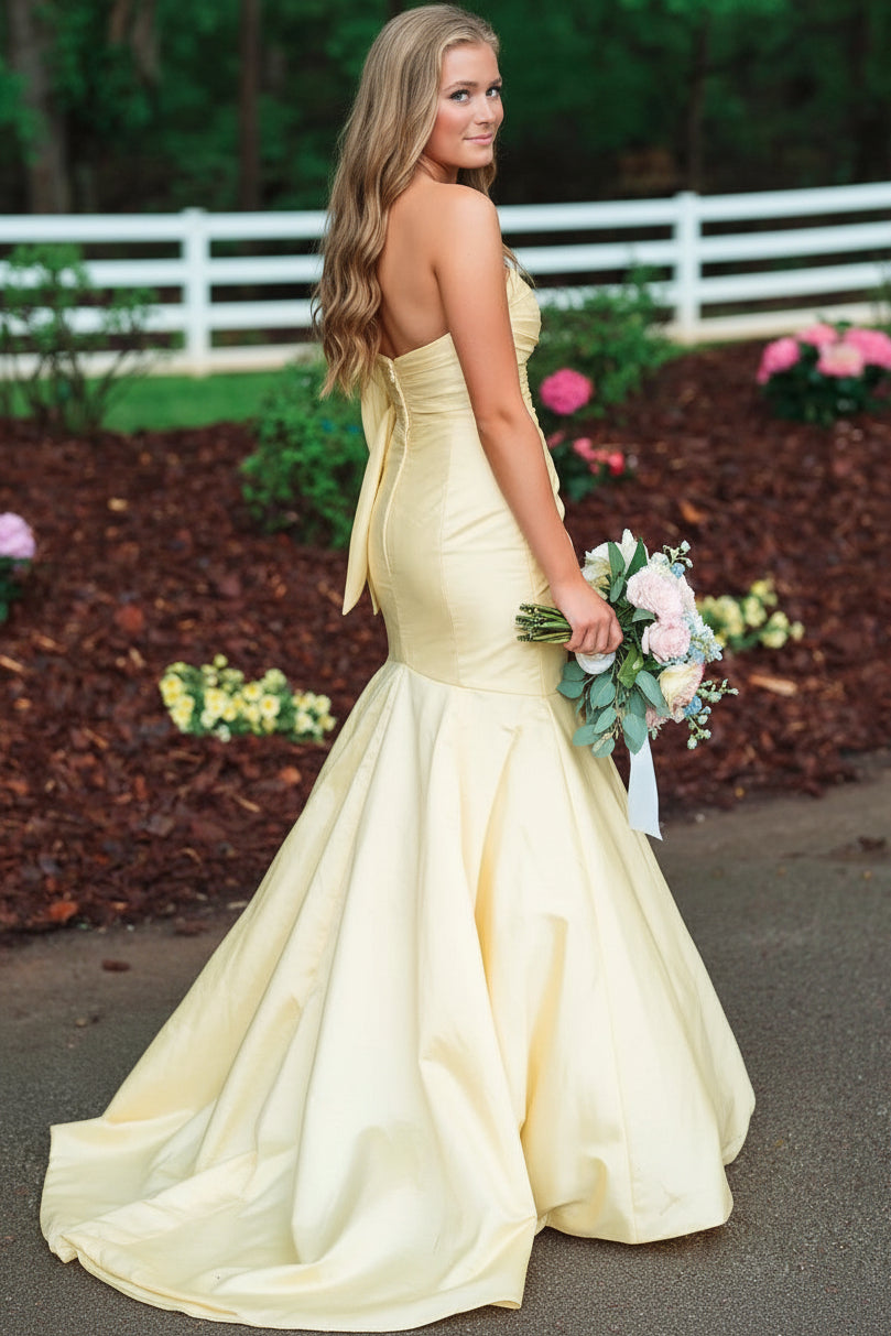 Off-Shoulder Sleeveless Satin Pleated Mermaid Prom Dress