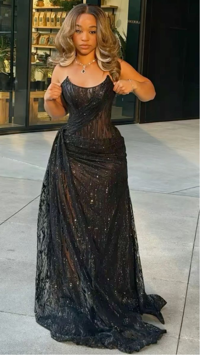 Sexy Black Lace Sequin Slit Mermaid Long Prom Dress