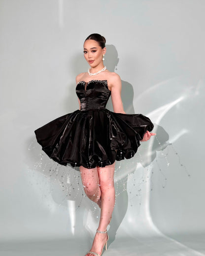 Off-the-Shoulder Corset Bubble Skirt Mini Dress