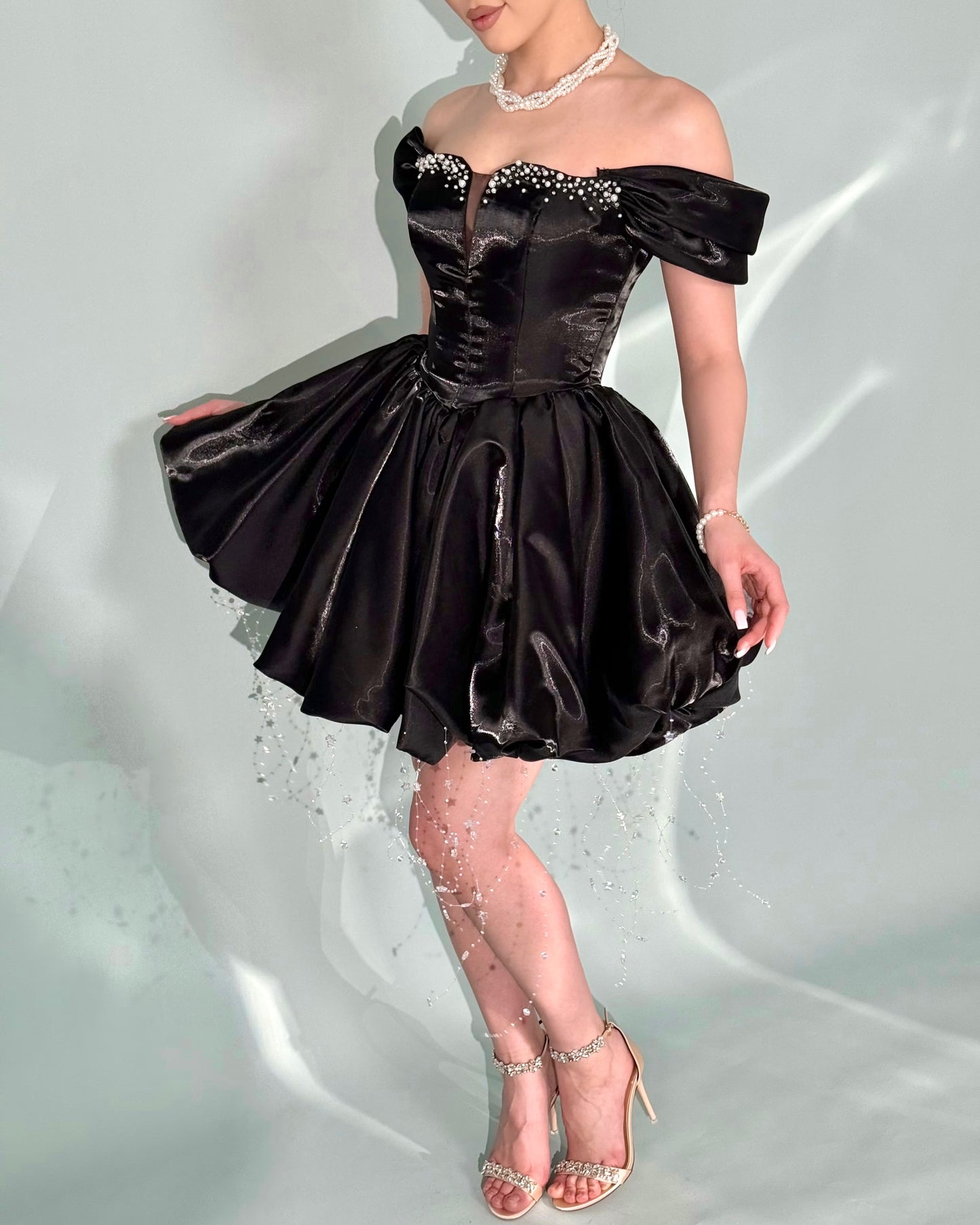 Off-the-Shoulder Corset Bubble Skirt Mini Dress