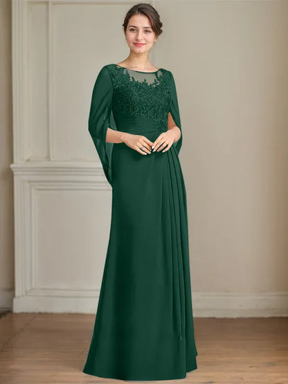 A-Line Scoop Floor-Length Mother of the Bride Dress