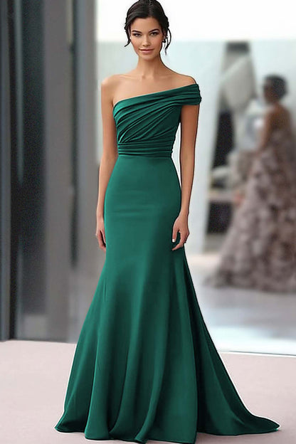 Coffee One Shoulder Crepe Mermaid Long Ruched Gala Dress