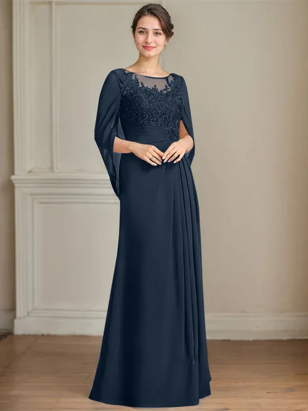 A-Line Scoop Floor-Length Mother of the Bride Dress