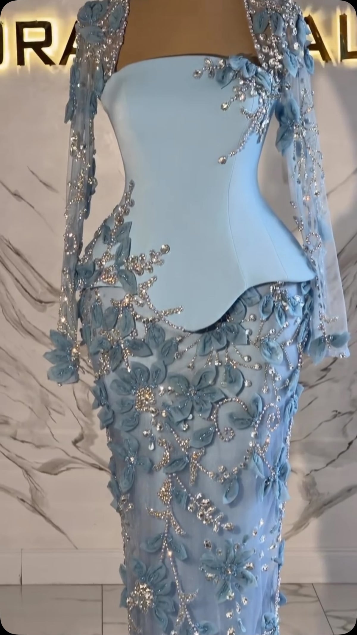 Embellished Gown with Peplum Corset Bodice