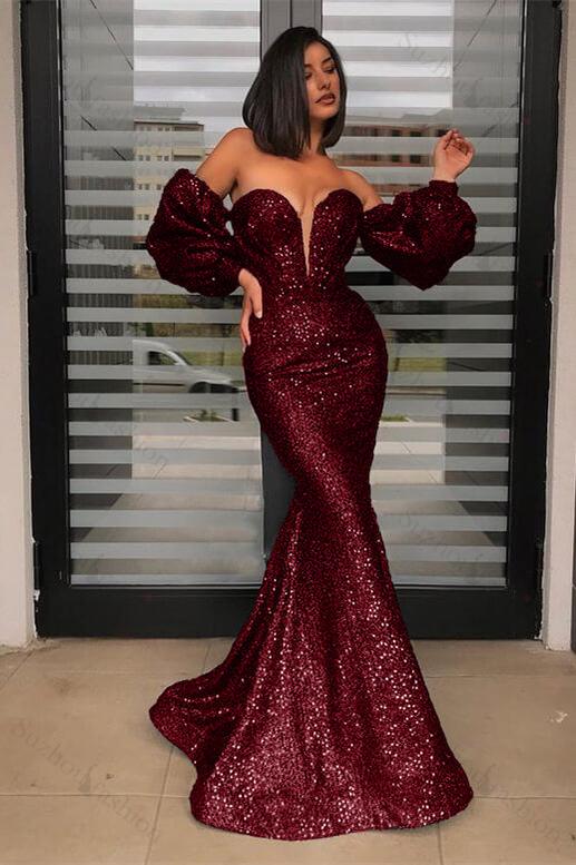 Strapless Sweetheart Sequined Evening Formal Dress