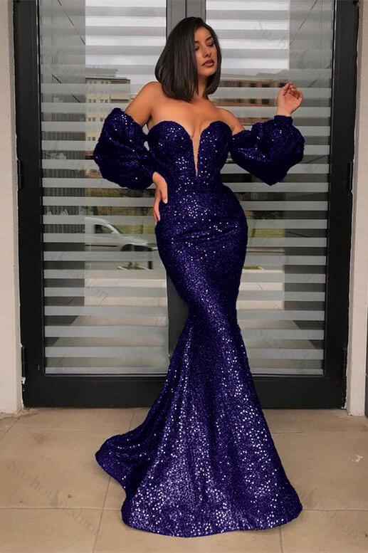 Strapless Sweetheart Sequined Evening Formal Dress