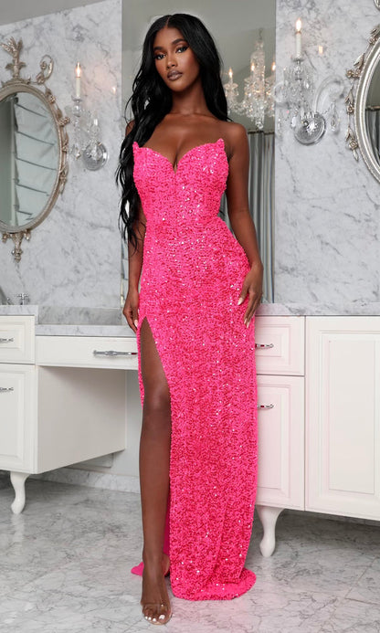 Strapless Sequin Embellished Velvet Gown