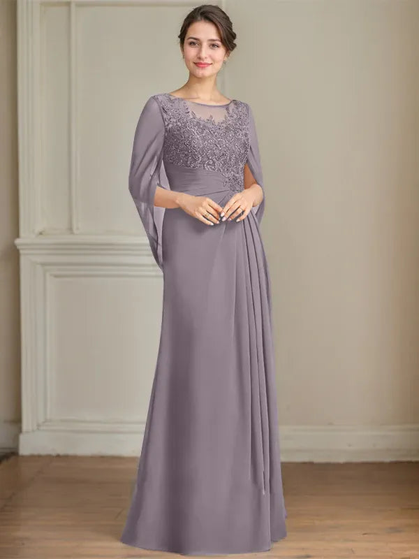 A-Line Scoop Floor-Length Mother of the Bride Dress