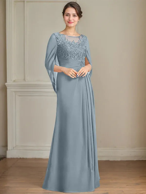A-Line Scoop Floor-Length Mother of the Bride Dress