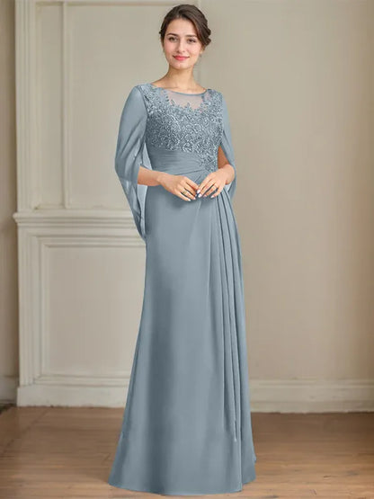 A-Line Scoop Floor-Length Mother of the Bride Dress
