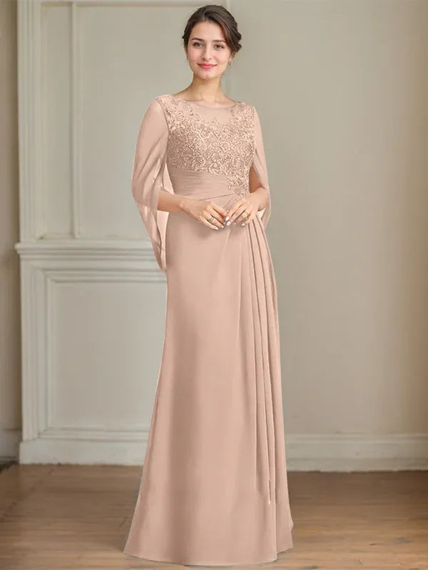 A-Line Scoop Floor-Length Mother of the Bride Dress