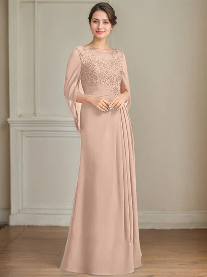 A-Line Scoop Floor-Length Mother of the Bride Dress