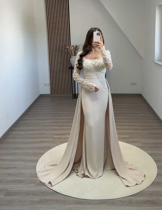 Long Sleeves Square A-Line Evening Dress