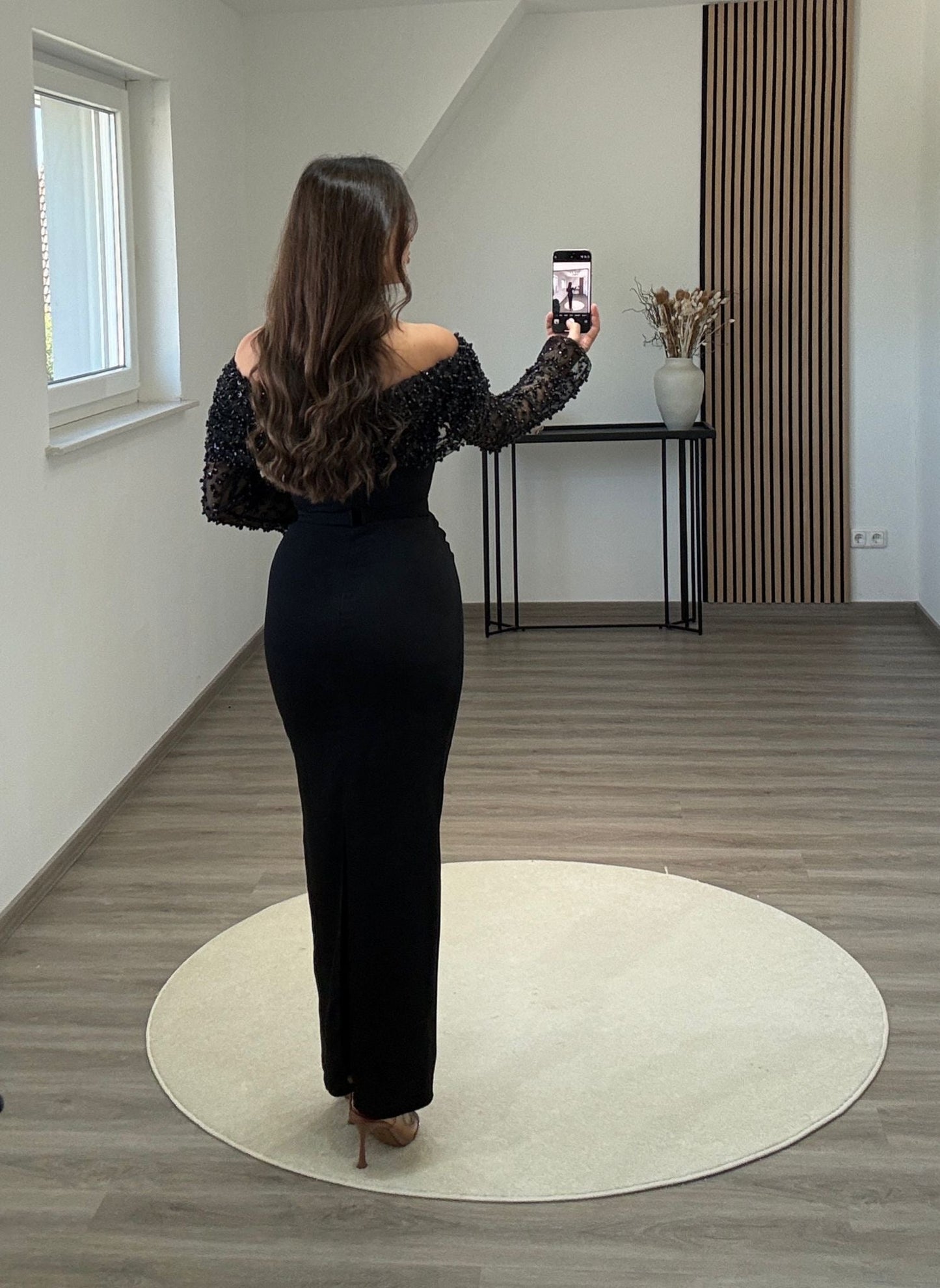 Long Sleeves Off-Shoulder Ruched Evening Dress