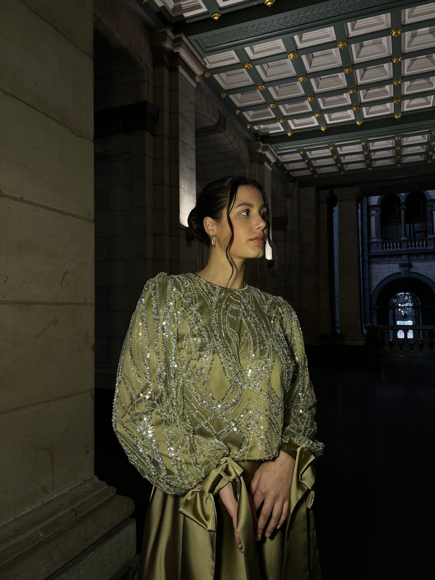 Green A-Line Bateau Neck Long Sleeves Evening Formal Dress