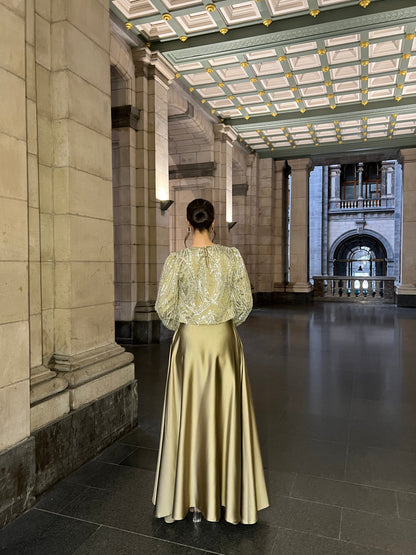 Green A-Line Bateau Neck Long Sleeves Evening Formal Dress