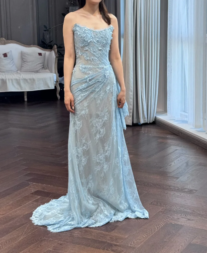 Strapless Sheath Long Prom Dresses with Appliques